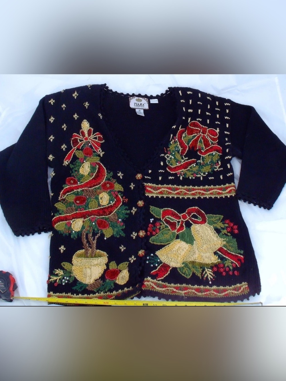 Vtg 90s TIARA Ugly Beautiful Christmas Holiday Cardigan (M) Grannycore Hygge